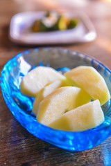 Some Apple Piece On Blue plate