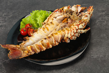 Grilled crayfish in the plate