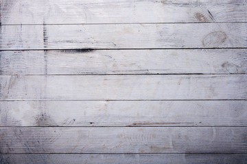 Vintage white wood background texture with knots and nail holes. Old painted wood wall. Brown abstract background. Vintage green wooden dark horizontal boards. Front view with copy space. Background f