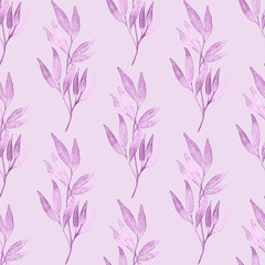 Fototapeta na wymiar Watercolor seamless pattern with leaves. Bright summer or spring print for any purposes. Colorful hand drawn illustration. Vintage natural pattern. Organic background.