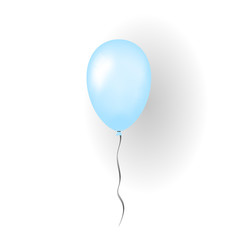 Blue balloon 3D, thread, isolated on white background. Color glossy flying baloon, ribbon for birthday celebrate, surprise. Helium ballon gift. Realistic shape, symbol love, fun Vector illustration