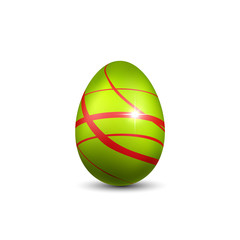 Easter egg 3D icon. Green red egg, isolated white background. Bright realistic design, decoration for Happy Easter celebration. Holiday element. Shiny pattern. Spring symbol. Vector illustration