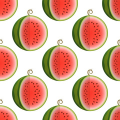 Vector watermelon seamless pattern. Cutted watermelon on white background. Colorful vector illustration gradient fill in flat style.