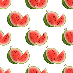 Vector watermelon seamless pattern. Two parts watermelon on white background. Colorful vector illustration gradient fill in flat style.