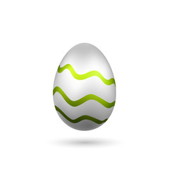 Easter egg 3D icon. Green silver egg, isolated white background. Bright realistic design, decoration for Happy Easter celebration. Holiday element. Shiny pattern. Spring symbol. Vector illustration