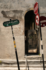 Street signs view in colorful Penang, Malaysia.