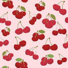 seamless repeating pattern of cherries on pale red background