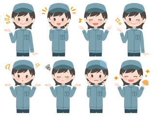 作業着の女性　ポーズ