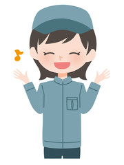 作業着の女性　ポーズ