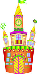  Illustration. Vector. Fairytale castle. Drawing for children.