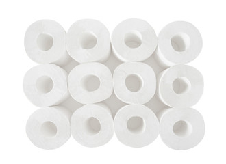 Top view of toilet papers set isolated on white background