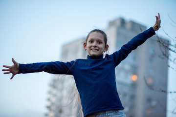 girl on background of blue sky