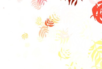 Fototapeta na wymiar Light Orange vector doodle pattern with leaves.