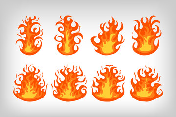 cartoon flames vector set, red and orange