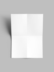 Sheet of paper folded to four. Letter or poster mockup. 3d illustration