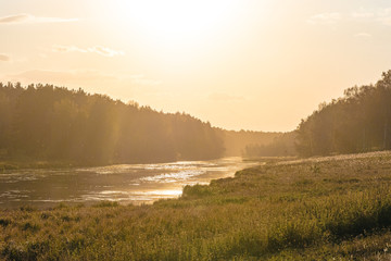 Fototapeta na wymiar River at sunset in the summer. Landscape, Ural, Russia