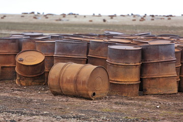 Obraz premium Rusty fuel and chemical drums in the Arctic