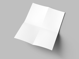 Sheet of paper folded to four. Letter or poster mockup. 3d illustration