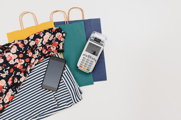 paying through smartphone using NFC technology. payment by phone through the terminal