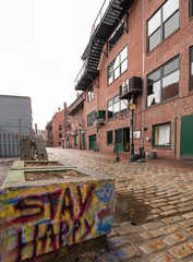Cobblestone street after rain storm - Wharf Street Portland, Maine.