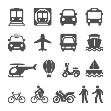 Public Transportation vehicles for people's travel. Transport Icon set.