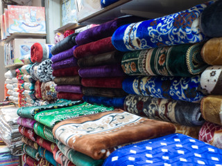 Colourful rugs in the souk in Manama