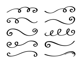 Ornament divider collection. Hand drawn collection of curly swishes. Calligraphy swirl. Highlight text elements. Vector illustration - obrazy, fototapety, plakaty