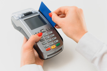 paying through smartphone using NFC technology. payment by phone through the terminal
