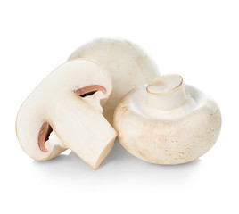 Fresh champignon mushrooms isolated on white.
