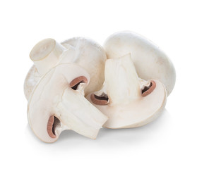Fresh champignon mushrooms isolated on white.