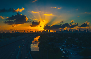 beautiful yellow color sunlight city architecture nature sunrise sunset sun sky cloud dusk landscape lighting miami florida orange blue horizon lake dawn early twilight water town buildings river skys © Alberto GV PHOTOGRAP