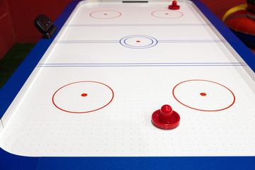 Close-up table for playing air hockey. Team game