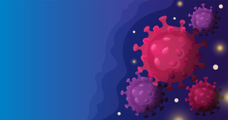 Coronavirus outbreak and coronaviruses influenza background as dangerous flu. COVID-2019 or 2019-nCoV pandemic concept. Vector flat colorful illustration