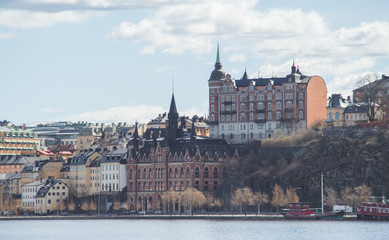 Fototapeta premium April 22, 2018. Stockholm, Sweden. Panorama of the historic center of Stockholm in clear weather.