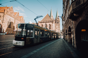 Fototapeta premium Ghost Town - Deserted Marketplace and empty trams in Bremen