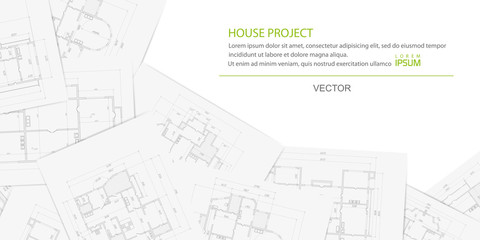 Fototapeta premium Architectural project on a white sheet of paper .Technical drawing background.Engineering design .Vector , illustration. 