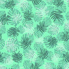 seamless background with tropical leaves.