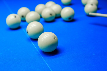 Billiard balls on the table during the game