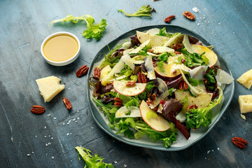 Vegetarian Fennel and apple salad with pecan nuts and Pecorino romano cheese shavings