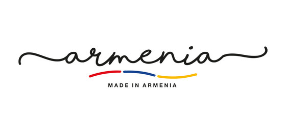 Made in Armenia handwritten calligraphic lettering logo sticker flag ribbon banner