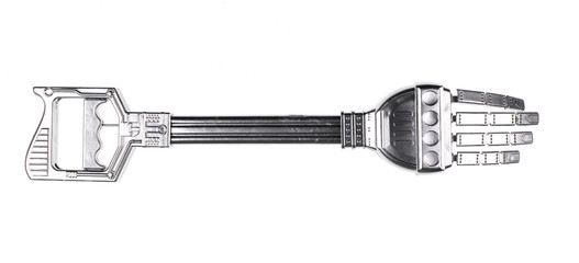 silver robot hand isolated on white background