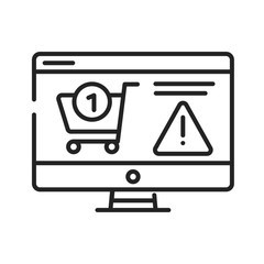 Fraud online shopping black line icon. Involve scammers pretending to be legitimate online sellers, either with a fake website or a fake ad on a genuine retailer site. UI UX GUI design element