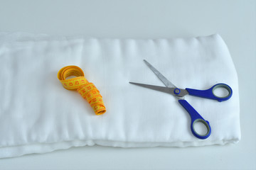 Homemade medical mask in the process. Sewing virus face mask at home.