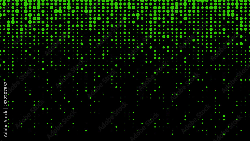 Poster abstract halftone texture. vector dots background. green particles of different sizes.