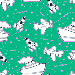 Seamless pattern with baby toys. Adventure time