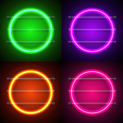 Neon sign. Square frame with glowing and light. vector illustration