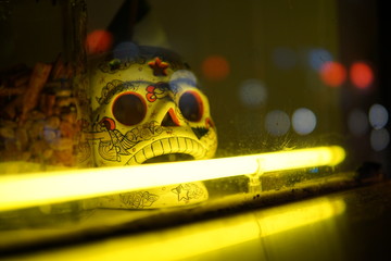Totenkopf im Neonlicht