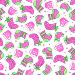 seamless pattern with shoes and gifts