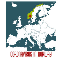 Coronavirus infection in Norway, european map with emphasized country. 2020 disease. Vector stock illustration in cartoon style.