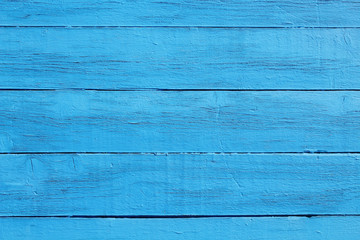 Old painted wooden boards in blue. Horizontal view. Background. Texture.